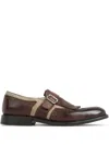 Green George Panelled Monk Shoes In Brown