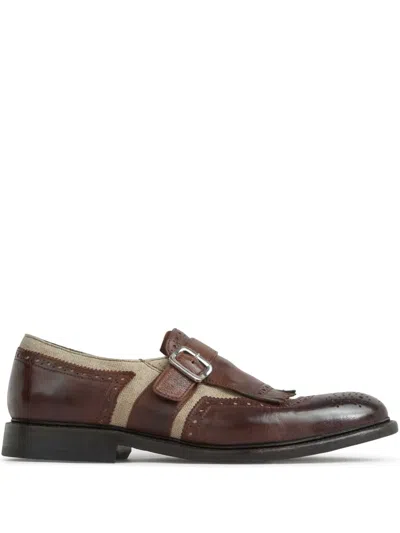 Green George Panelled Monk Shoes In ブラウン
