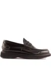 Green George Penny-bar Leather Loafers In Brown
