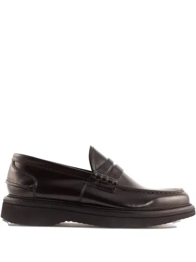 Green George Penny-bar Leather Loafers In Brown