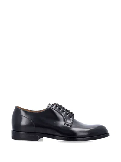 Green George Polished Leather Derby Shoes In Black