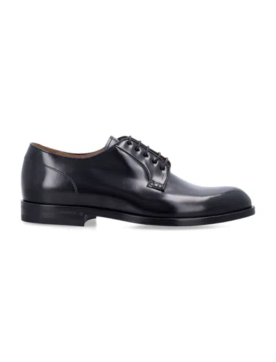 Green George Polished Leather Derby Shoes In Black
