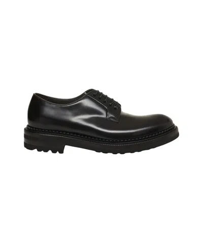 Green George Smooth Leather Derby Shoes With Grooved Sole In Black