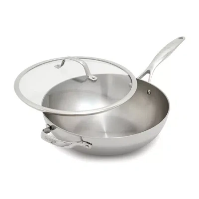 Green Pan Greenpan Valencia Pro Stainless Steel Uncoated 12â Wok With Lid In Silver