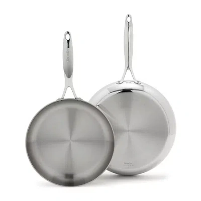 Green Pan Greenpan Valencia Pro Stainless Steel Uncoated 2-piece Frypan Set In Silver