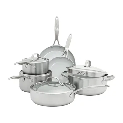 Green Pan Greenpan Venice Pro Healthy Tri-ply Stainless Steel Ceramic Non-stick 10-pc. Cookware Set In Silver