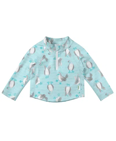 Green Sprouts Baby Boys Long Sleeve Zip Rash Guard Shirt Upf 50 In Light Aqua Blue-footed Boobies