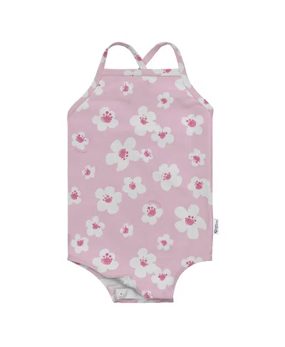 Green Sprouts Baby Girls Lightweight Easy Change Swimsuit In Light Pink Large Blossoms