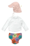 Green Sprouts Kids'  Long Sleeve Two-piece Rashguard Swimsuit & Sun Hat Set In Hibiscus