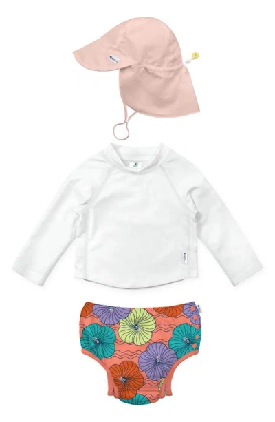 Green Sprouts Babies' Long Sleeve Two-piece Rashguard Swimsuit & Sun Hat Set In Hibiscus