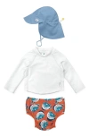 Green Sprouts Babies'  Long Sleeve Two-piece Rashguard Swimsuit & Sun Hat Set In Puffer