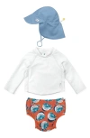 Green Sprouts Babies' Long Sleeve Two-piece Rashguard Swimsuit & Sun Hat Set In Multi