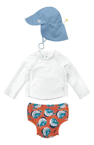 Green Sprouts Babies'  Long Sleeve Two-piece Rashguard Swimsuit & Sun Hat Set In Puffer
