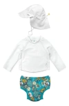 Green Sprouts Kids'  Long Sleeve Two-piece Rashguard Swimsuit & Sun Hat Set In Turtle Floral