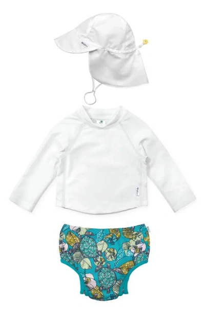 Green Sprouts Babies'  Long Sleeve Two-piece Rashguard Swimsuit & Sun Hat Set In Turtle Floral