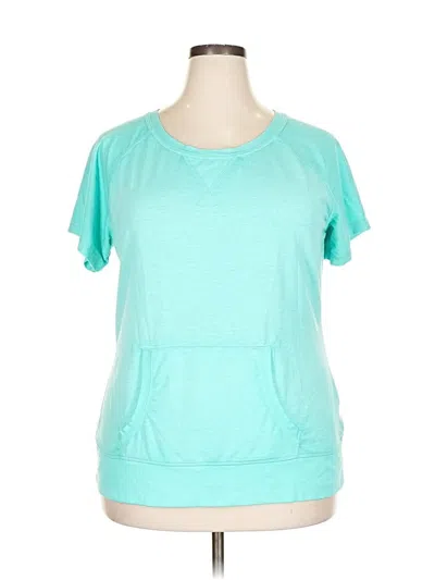 Pre-owned Green Tea Short Sleeve Top Teal Scoop Neck Tops In Blue