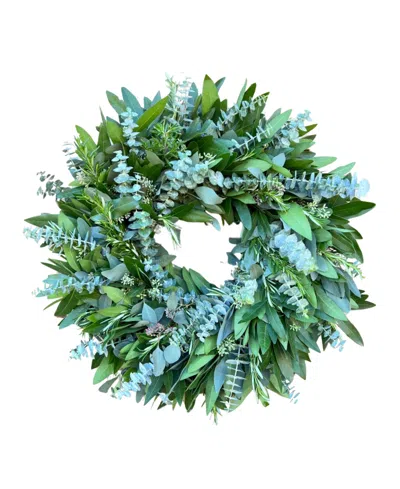 Greenishblu Bayleaf, Seeded Eucalyptus, Baby Blue And Rosemary Real Aromatic Wreath, 22" In Transparent