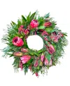 Greenishblu Fresh Real Bayleaf, Pepperberry And Pink Ice Proteas Spring Wreath In No Color