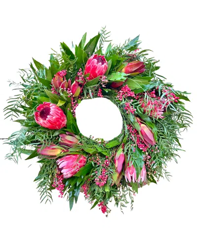 Greenishblu Fresh Real Bayleaf, Pepperberry And Pink Ice Proteas Spring Wreath In No Color