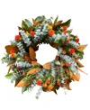 Greenishblu Fresh Real Magnolia, Safflower And Baby Blue Wreath In No Color