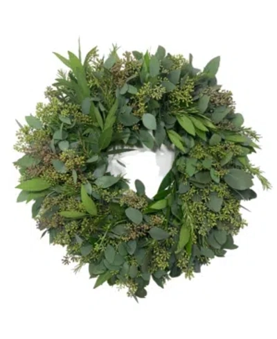 GREENISHBLU FRESH SEEDED EUCALYPTUS, BAY LEAF AND ROSEMARY WREATH, 20"