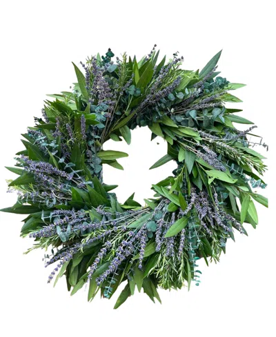 Greenishblu Real Aromatic Wreath Preserved Baby Blue Eucalyptus, Dried Lavender And Rosemary, 22" In Transparent
