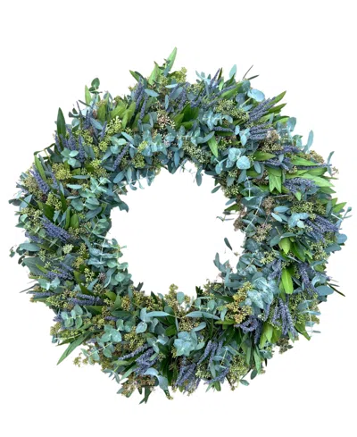 Greenishblu Real Aromatic Wreath Seeded Eucalyptus, Bayleaf, True Blue Eucalyptus And Dried Lavender, 22" In Transparent