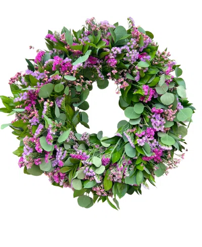 Greenishblu Shades Of Pink Silver Eucalyptus, Misty And Staice Real Wreath 22" In Transparent