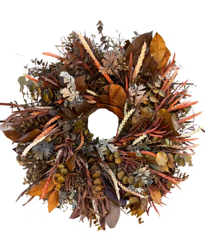 Greenishblu Sunset Real Preserved Fall Wreath, 24" In No Color
