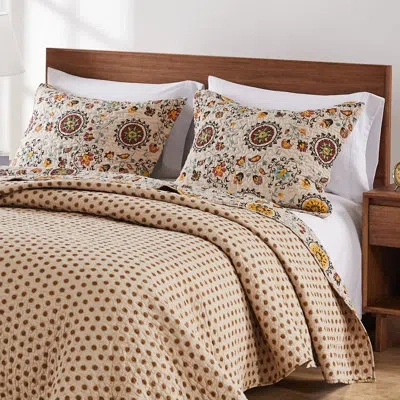 Greenland Home Fashions Andorra Medallion Cotton Reversible Quilt Set In White;red;yellow