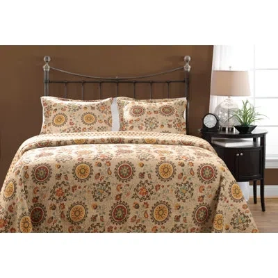 Greenland Home Fashions Andorra Mini Quilt Collection In Taupe,red,yellow