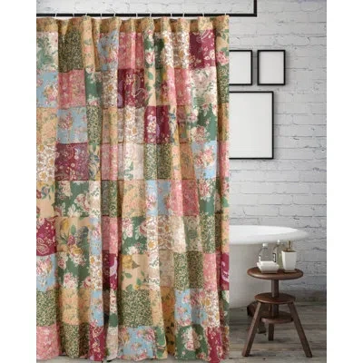 Greenland Home Fashions Antique Chic Patchwork Cotton Single Shower Curtain In Red,green,yellow