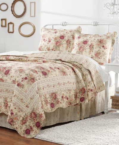 Greenland Home Fashions Antique Rose 100% Cotton Reversible 3 Piece Quilt Set, King In Ecru