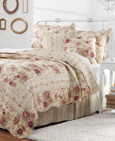 Greenland Home Fashions Antique Rose 100% Cotton Reversible 5 Piece Quilt Set, Full/queen In Ecru