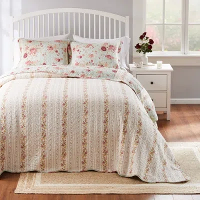 Greenland Home Fashions Antique Rose Blue 3-piece Bedspread Set 110"x118" Queen Size Cotton Floral Quilt With 2 Standard Sha In Multi
