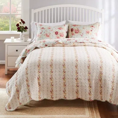 Greenland Home Fashions Antique Rose Cotton Reversible Quilt Set In Blue