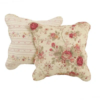 Greenland Home Fashions Antique Rose Cotton Throw Pillow Set In Beige,wine Red