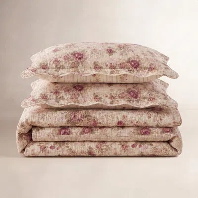 Greenland Home Fashions Antique Rose Ecru 3-piece Bedspread Set 110"x118" Queen Size Cotton Floral Quilt With 2 Standard Sha In Pink