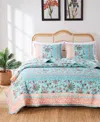 Greenland Home Fashions Audrey Floral Print 2 Piece Quilt Set, Twin/twin Xl In Turquoise