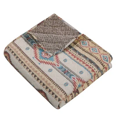 Greenland Home Fashions Barefoot Bungalow Phoenix Tan Throw – 50" X 60" Southwestern Cotton Quilted Blanket With Reversible  In Brown