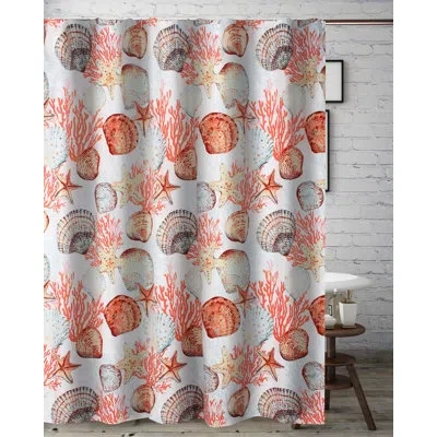 Greenland Home Fashions Beach Days Single Shower Curtain In White,orange