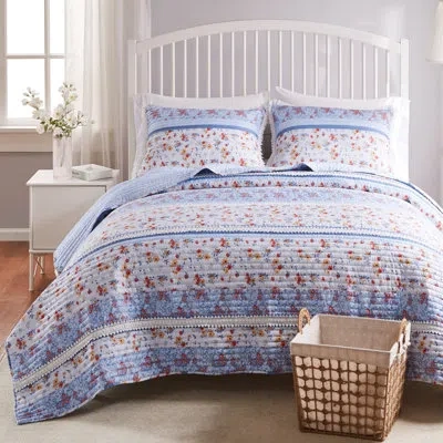 Greenland Home Fashions Betty White 2-piece Twin Size Quilt Set, 68x88 Inch In Blue