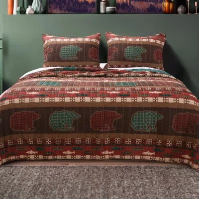 Greenland Home Fashions Canyon Creek Rustic Quilt Set In Brown,green