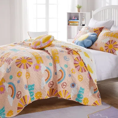 Greenland Home Fashions Cassidy Peach 2-piece Twin Size Quilt Set, 68x88 Inch In Multi