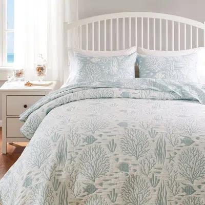 Greenland Home Fashions Coastal Paradise Jacquard Coverlet Set In Marina Seafoam