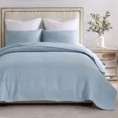 Greenland Home Fashions Cosmo 3-piece Queen Size Chambray Coverlet Set, 90x90 Inch In Blue