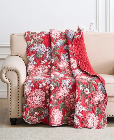 Greenland Home Fashions Cotton Reversible Quilted Throw, 50" X 60" In Garnet Floral