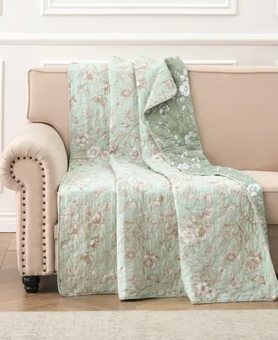 Greenland Home Fashions Cotton Reversible Quilted Throw, 50" X 60" In Mint Floral