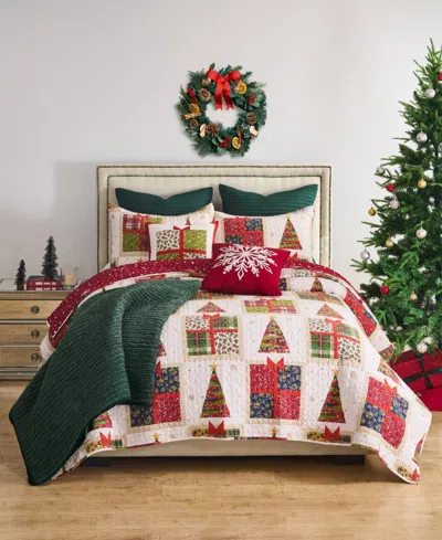 Greenland Home Fashions Deck The Halls Holiday 3-pc. Quilt Set, Full/queen In Red