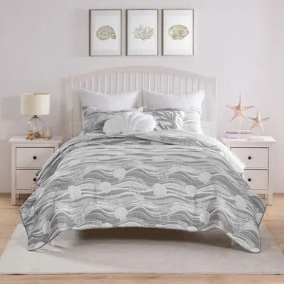 Greenland Home Fashions Dover 2-piece Twin Size Harbor Gray Coverlet Set, 68x88 Inch In Gray;white
